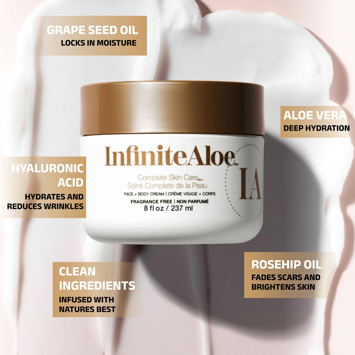 InfiniteAloe Complete Skin Care 8oz jar side view highlights sturdy packaging.