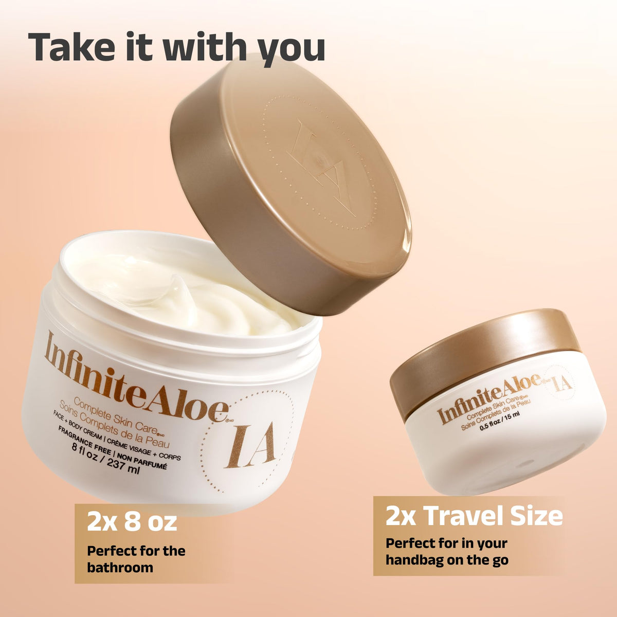 InfiniteAloe Complete Skin Care travel jar 0.5oz ready for on-the-go moisture.