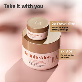 Texture closeup shows a smooth, creamy aloe vera formula for quick absorption.