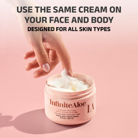 Demonstration of applying InfiniteAloe on face and hands for multi-use care.