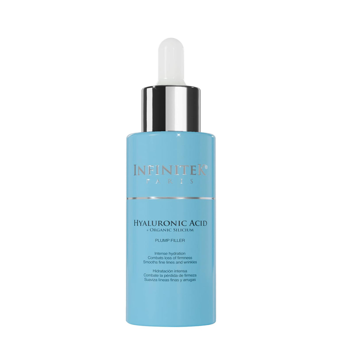 Infinitek Paris Hyaluronic Serum bottle shows deep hydration for daily use.