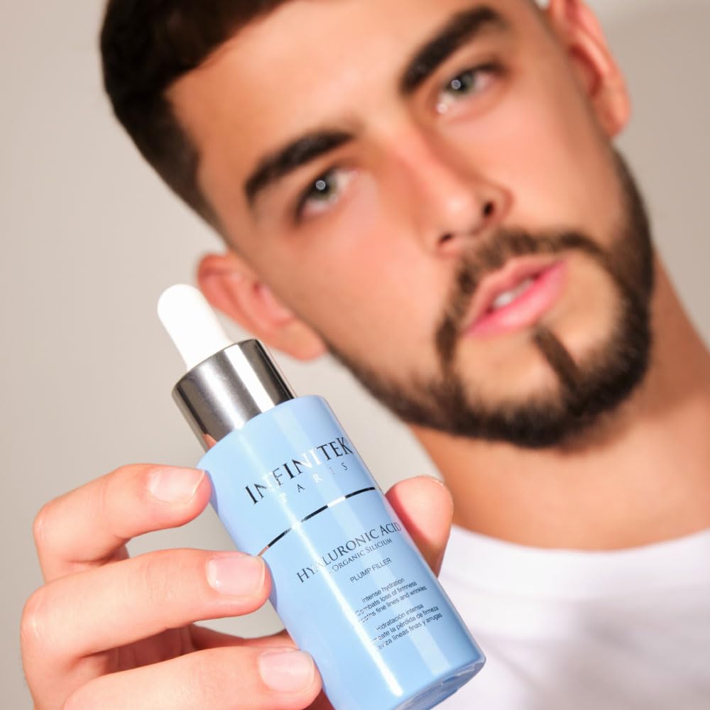 Infinitek Paris Hyaluronic Serum Organic Silicon Technology label hints at improved delivery.