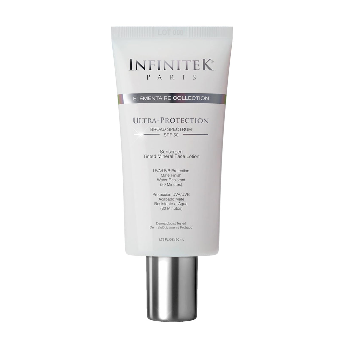 Infinitek Paris tinted mineral sunscreen bottle showing daily protection and easy skincare routine