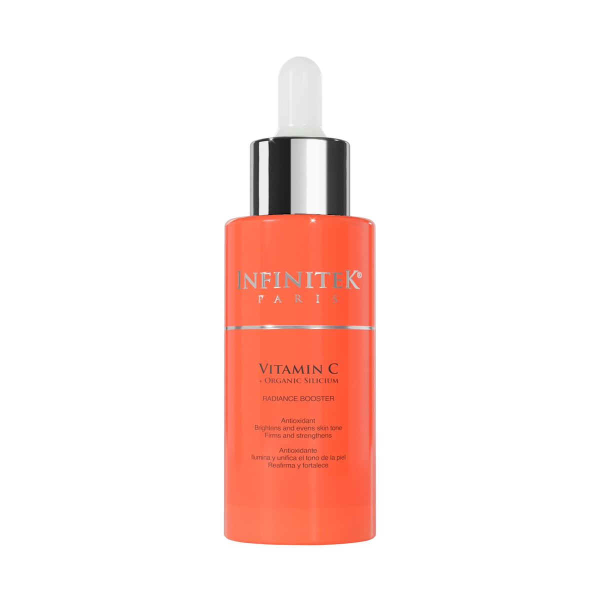Infinitek Paris Vitamin C serum bottle with pump for easy application and a brighter-looking complexion.