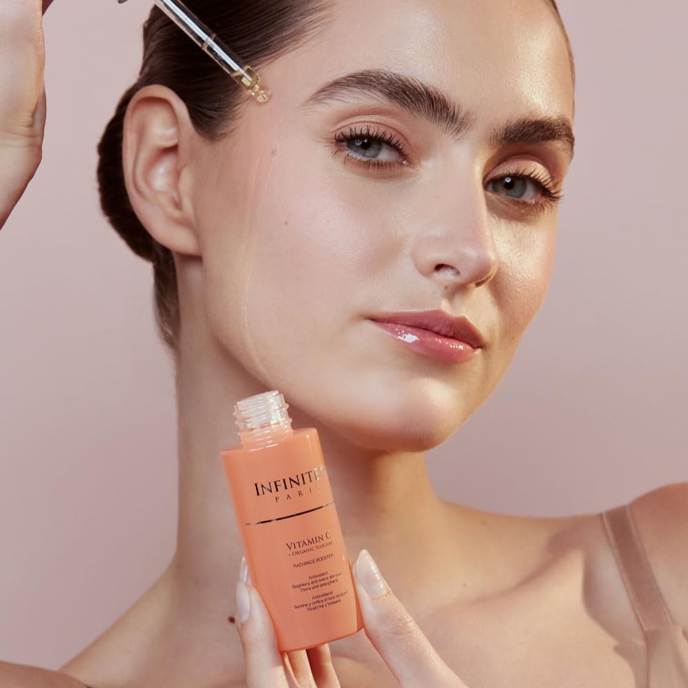 Texture swatch shows lightweight serum with quick absorption.