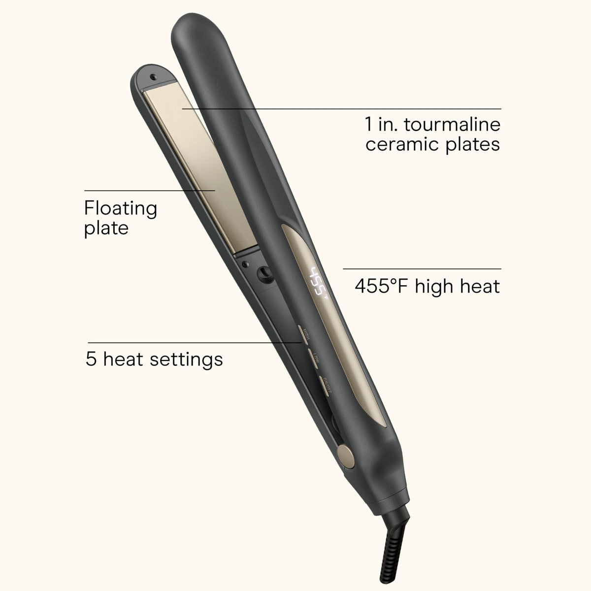 Infiniti Pro Conair flat iron digital display demonstrates precise heat adjustments for custom styling