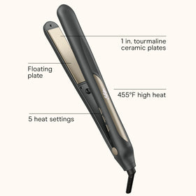 Infiniti Pro Conair flat iron digital display demonstrates precise heat adjustments for custom styling