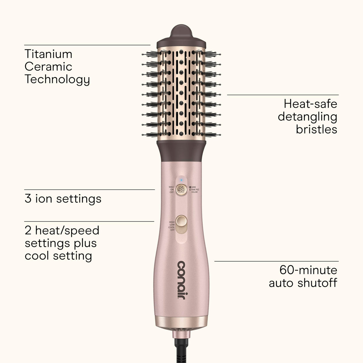 INFINITIPRO by CONAIR side view highlighting detangling bristles and rose gold finish