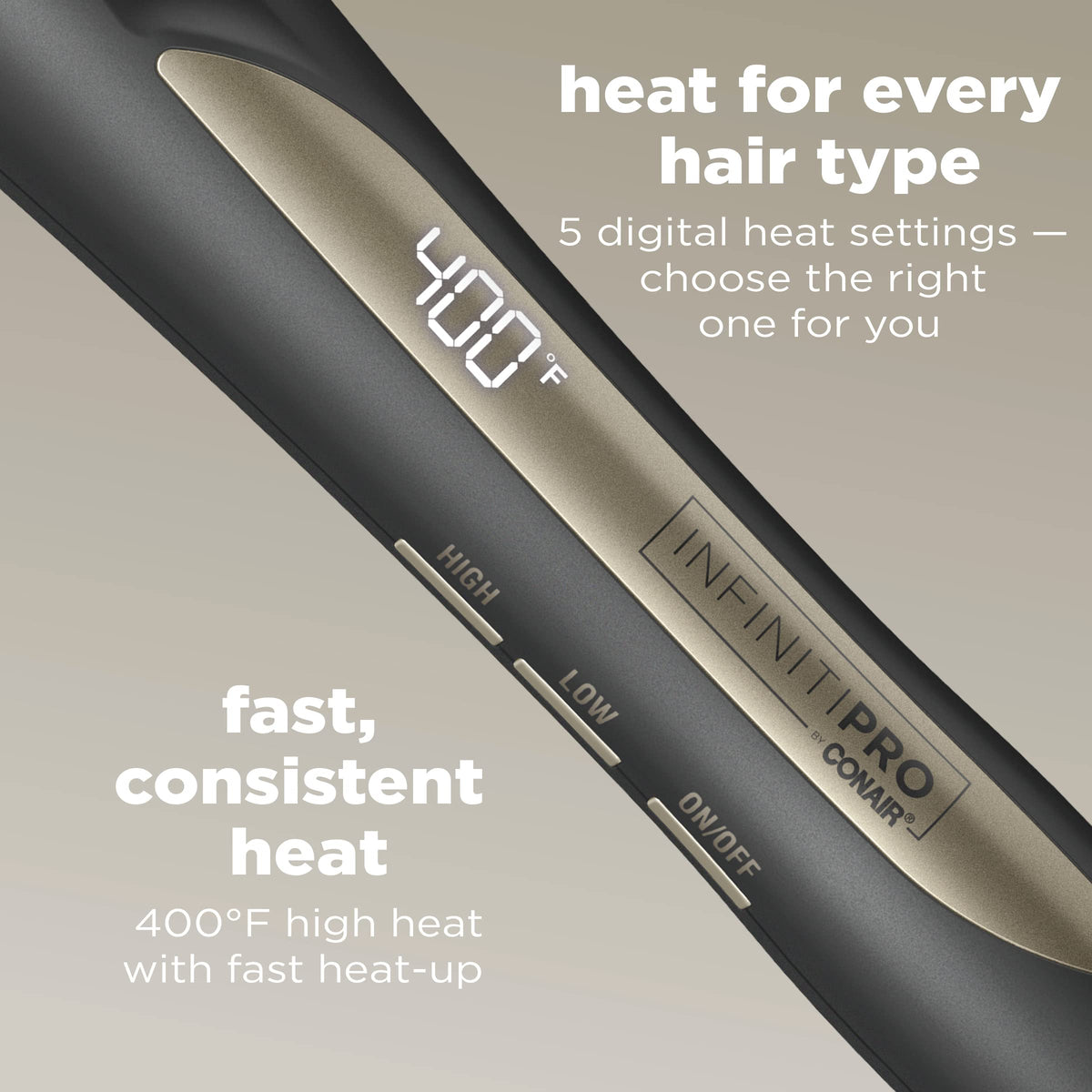 INFINITIPRO wand offers 5 heat settings up to 400°F for different textures