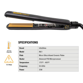 Infrashine Original flat iron side view highlighting slim, ergonomic design for comfortable use.