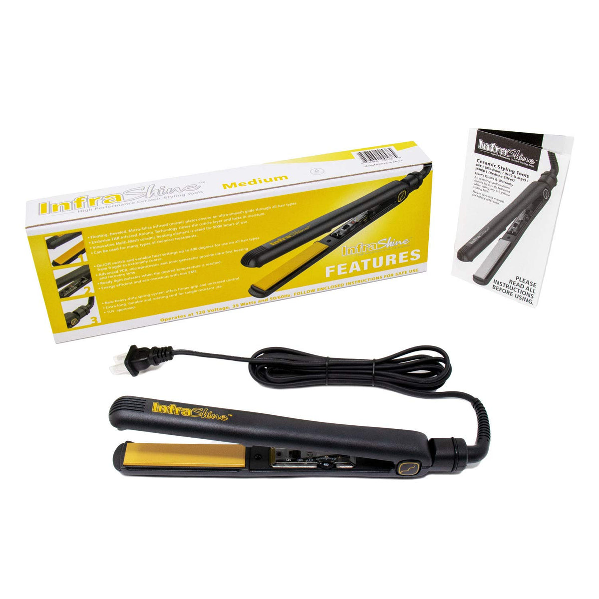 Infrashine Original flat iron durable heating element highlights long-lasting performance.