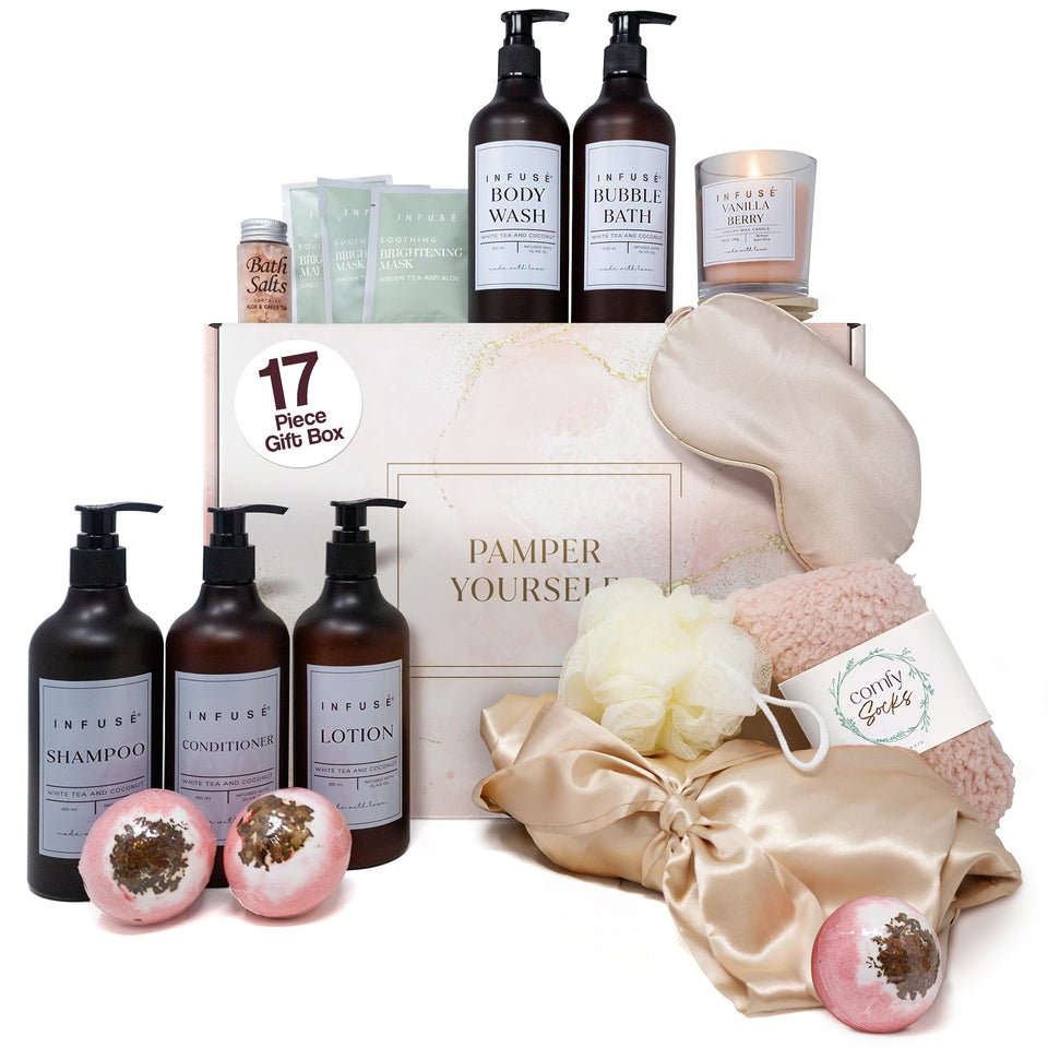 INFUSÉ spa gift box front view, ideal for gifting and creating a relaxing at-home routine.