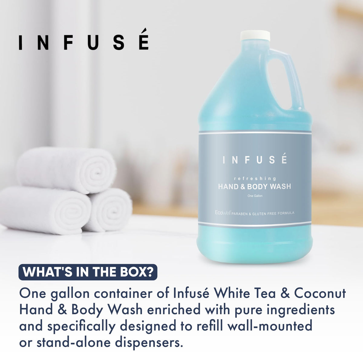 INFUSÉ wall dispenser with gallon refill ready for vacation rentals
