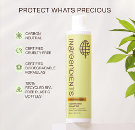 Shampoo bottle on bathroom shelf signaling clean, plant-based care