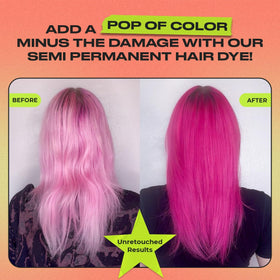 INH Aura Quartz Pink on blonde strands shows a bold pink glow.