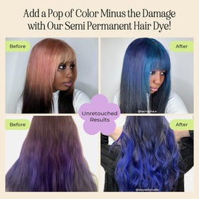 INH blue color depositing conditioner swatch showing rich tint and shine.