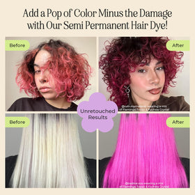 INH Flamingo Topaz pigment-rich formula deposits pink color while conditioning hair.