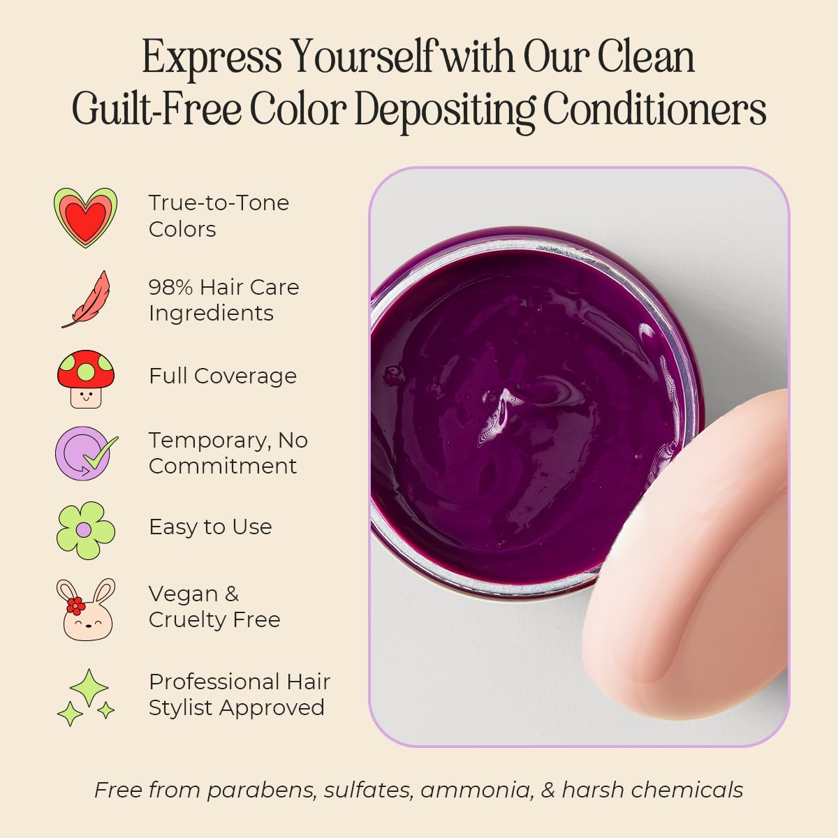 INH Garnet Violet rinse with cool water reveals vibrant, temporary tint.