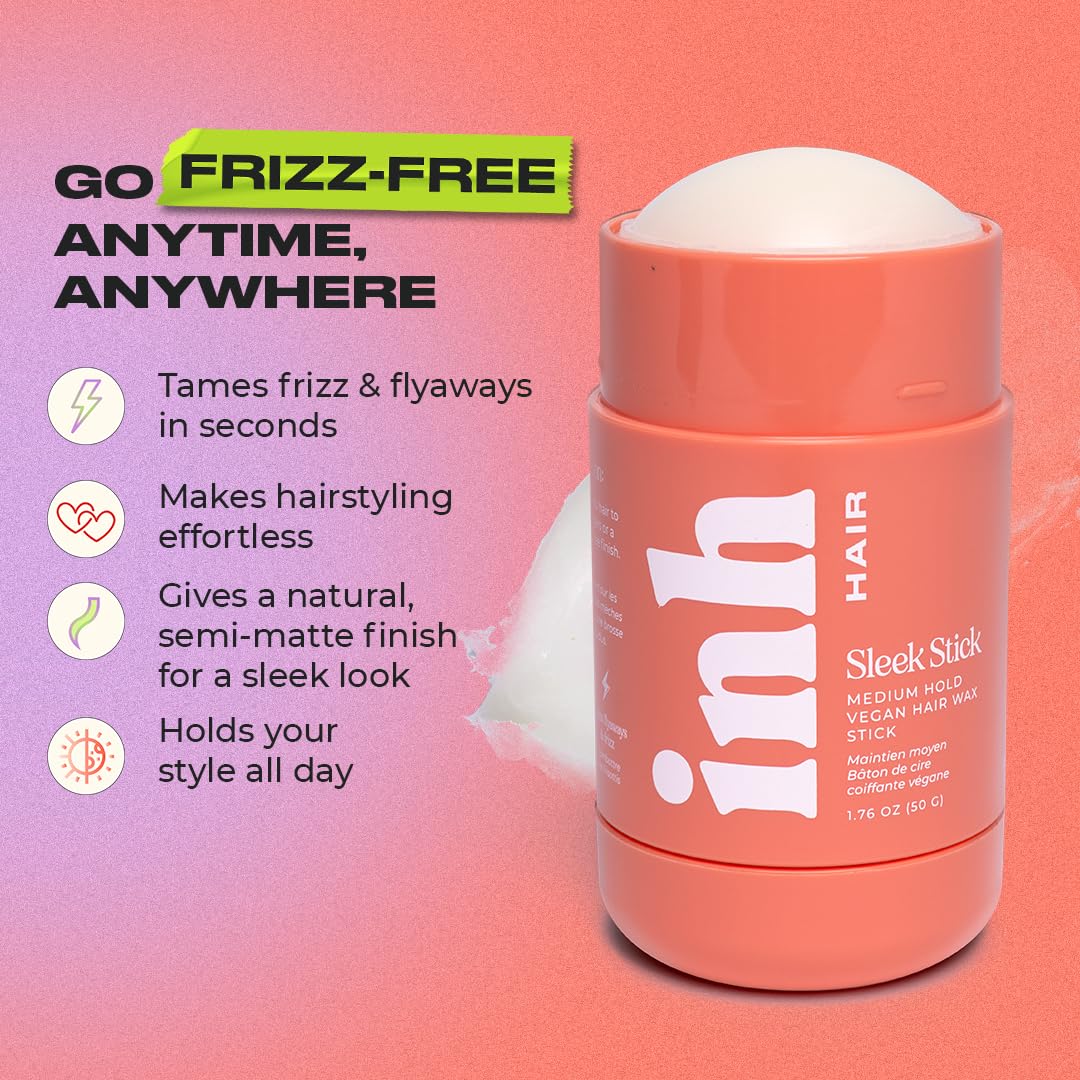 INH Hair Wax Sleek Stick applying to tame frizz and add shine