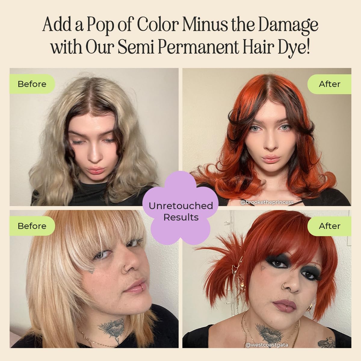 INH orange color on hair strands showing vibrant temporary results