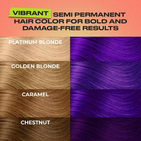INH Purple hair color on blonde hair showing bold, high-energy look