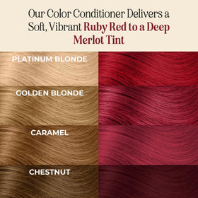 INH Ruby Red hair after application reveals vibrant roots and a noticeable shine.