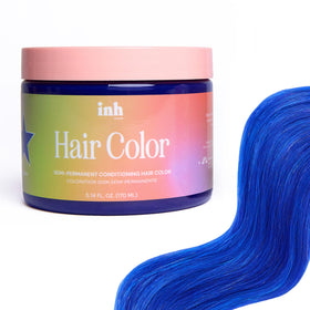 INH Azurite Blue semi-permanent color jar showing color deposit and conditioning focus