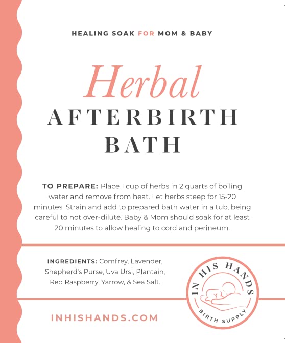 In His Hands Herbal Postpartum Bath ingredients close-up highlights lavender and sea salt for a soothing soak.