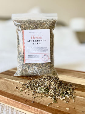 In His Hands Herbal Postpartum Bath packaging for convenient storage and soothing self-care after birth.