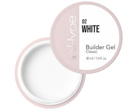 IN.HYPE Camouflage Builder Gel Extra White applied to nails for extensions and strength.