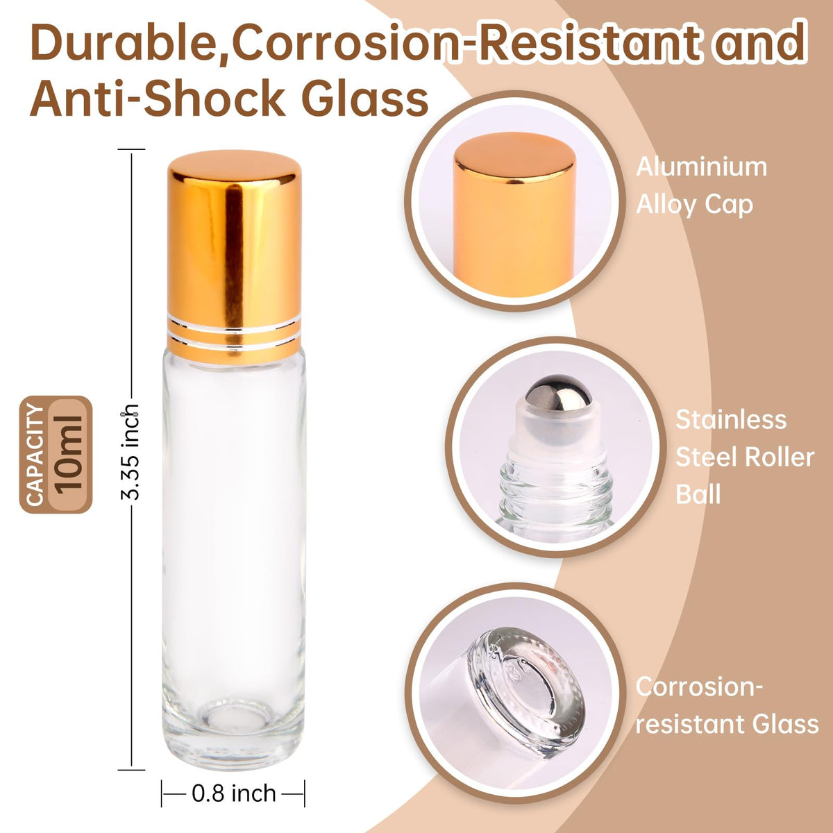 inice gold cap roller bottle closeup showing secure seal for travel
