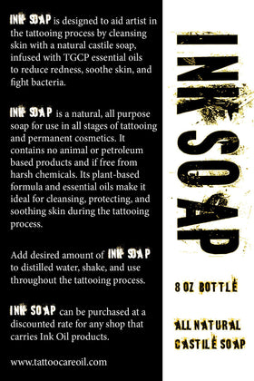 Ink Oil Tattoo Aftercare packaging hints sustainable, plant-based care.