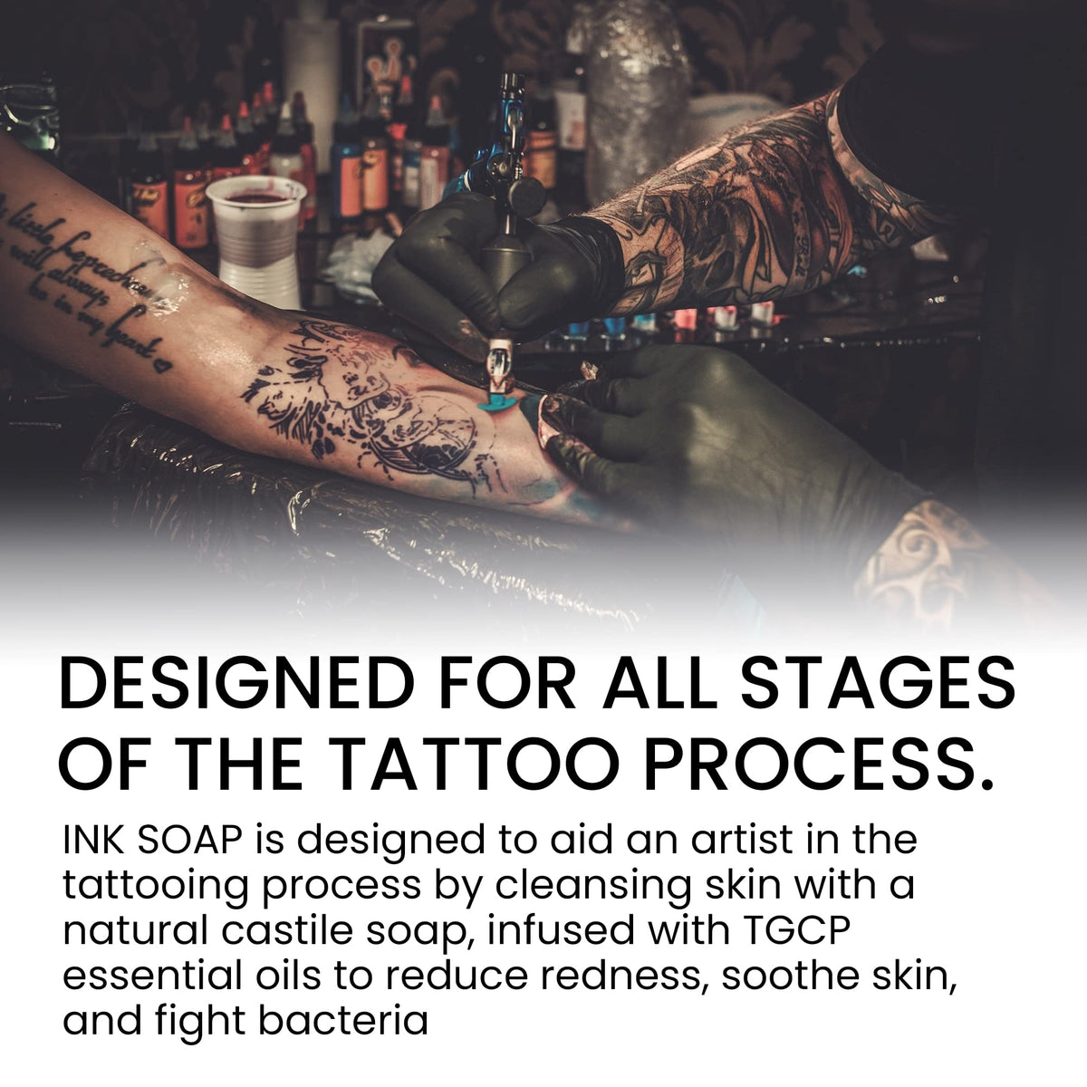 Ink Oil Tattoo Aftercare Salve jar shows easy application for recovery.