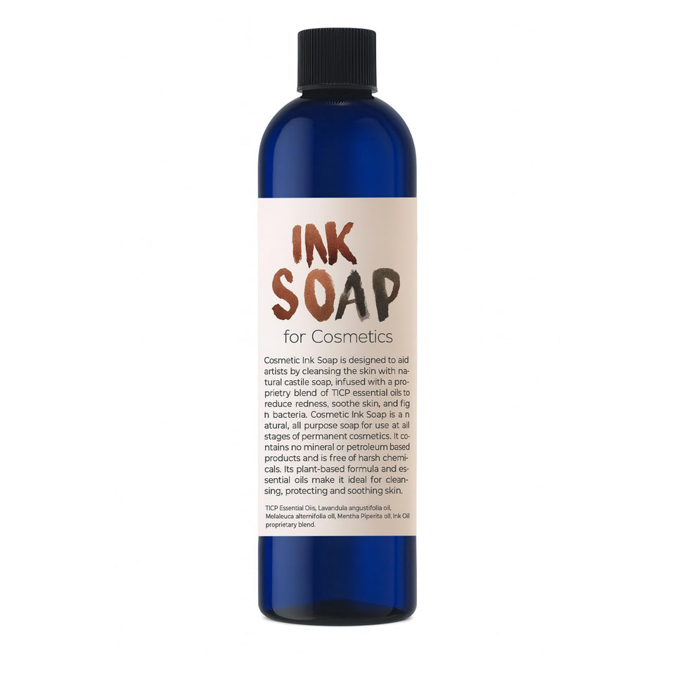 Ink Oil Tattoo Aftercare Soap display shows packaging and brand credibility for healing care.