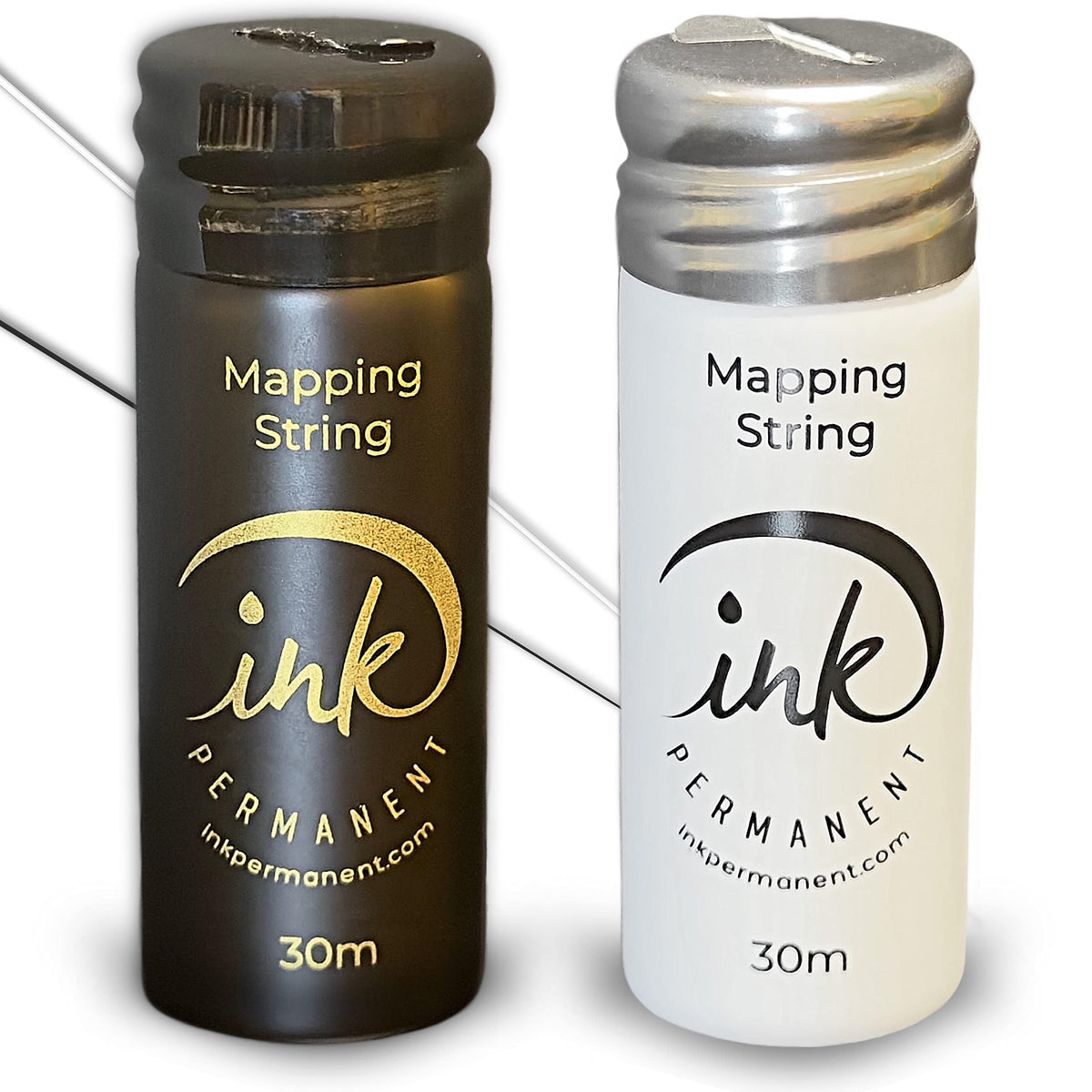 Ink Permanent brow mapping string bottle closed shows pre-marked pigment for precise brow planning.