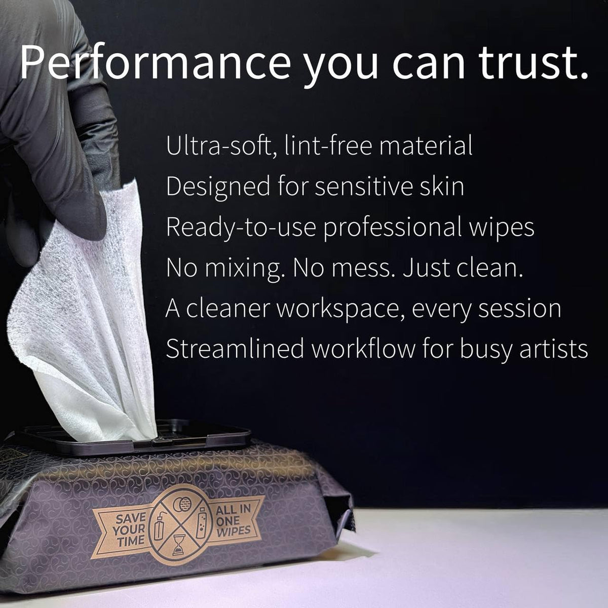 CleanSkin wipe removing dried blood during tattoo session.