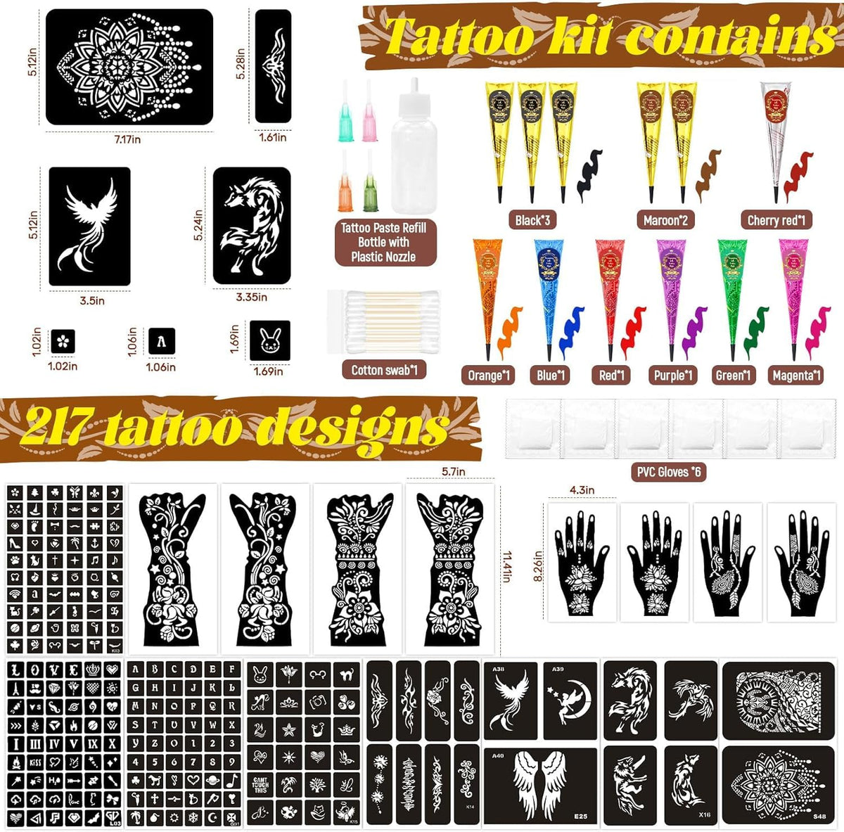 InkForge stencil sheets showing 217 designs for DIY body art