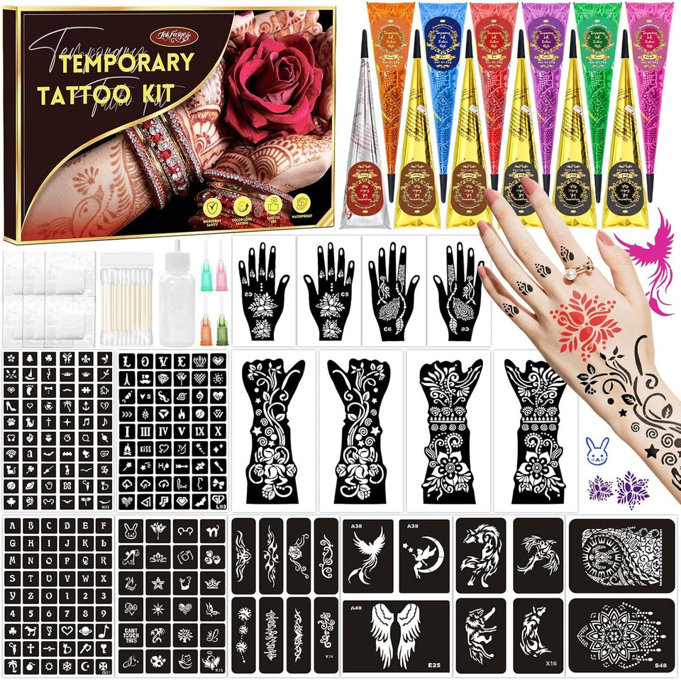 InkForge temporary tattoo kit with cones and colors for vibrant body art