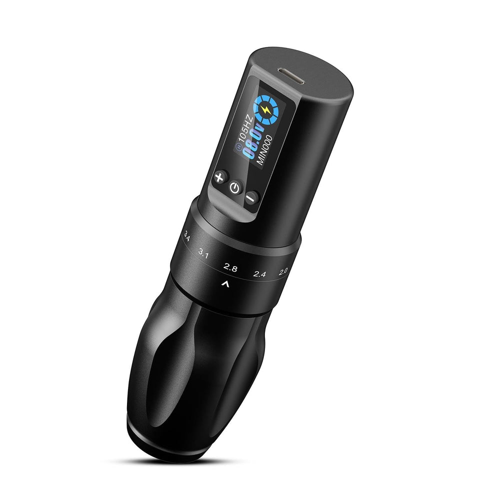 INKin wireless tattoo machine with 7 stroke lengths for precise control during lining and shading.