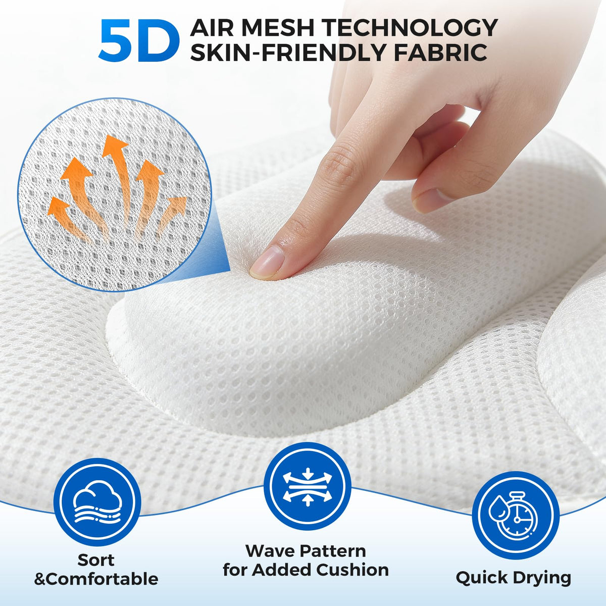 INKNOW bath pillow features 5D air mesh for quick drying