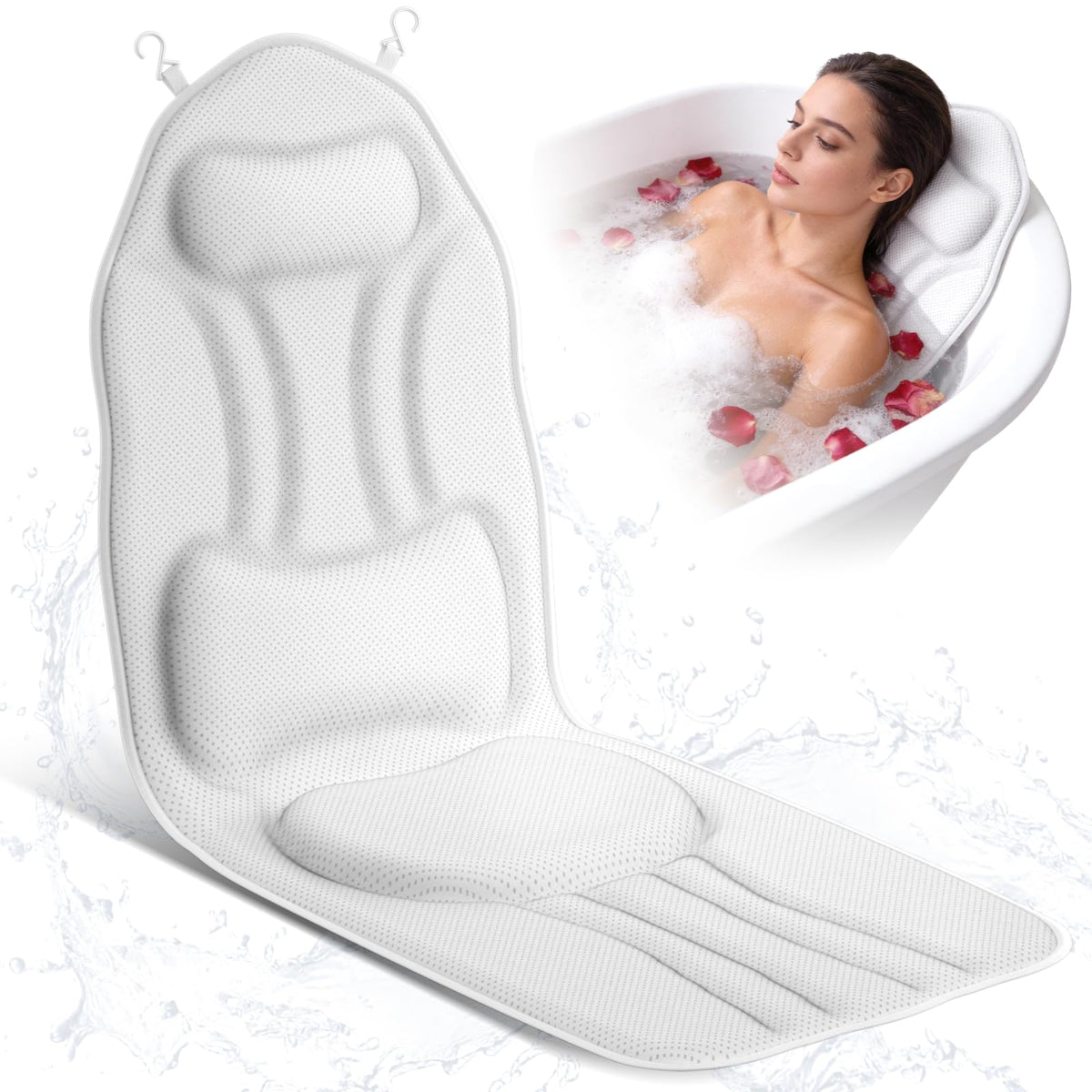 INKNOW bath pillow showing full-body-support for a comfortable soak
