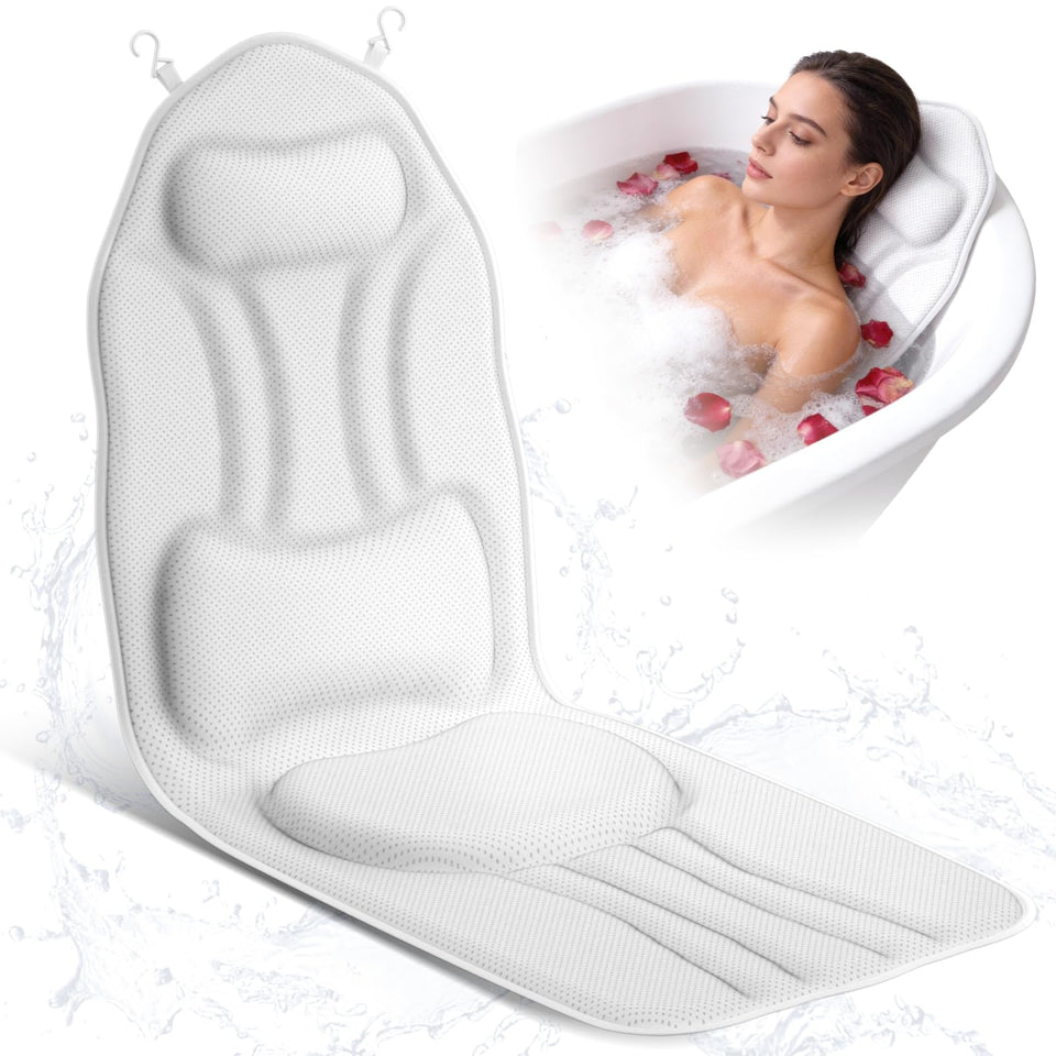 INKNOW bath pillow showing full-body-support for a comfortable soak