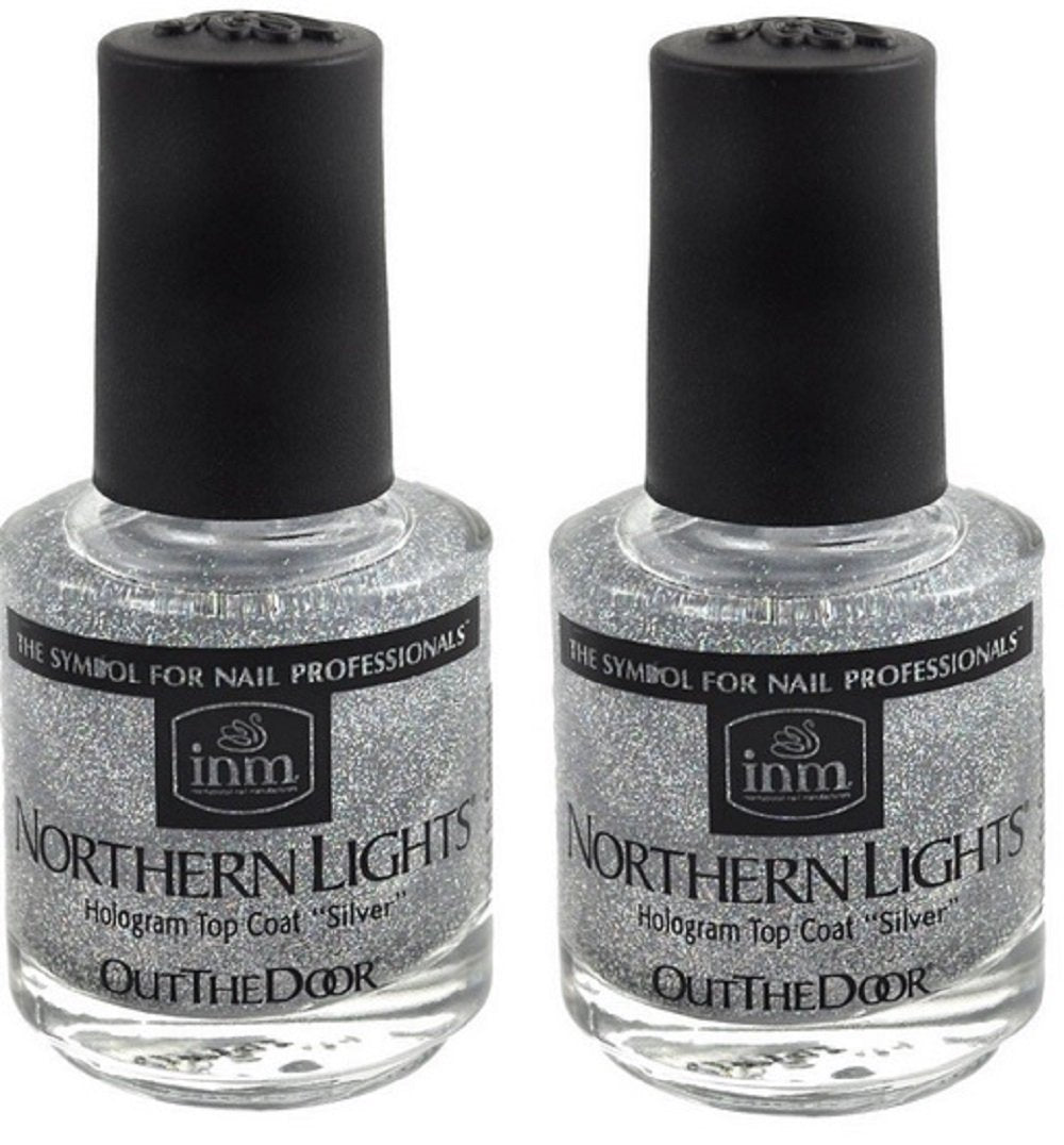 INM Northern Lights hologram silver top coat adds a shimmering, long-lasting nail finish.