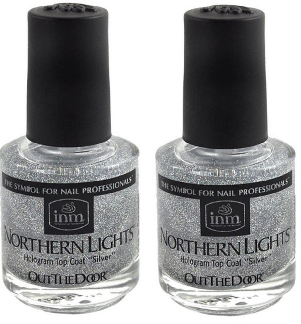 INM Northern Lights hologram silver top coat adds a shimmering, long-lasting nail finish.