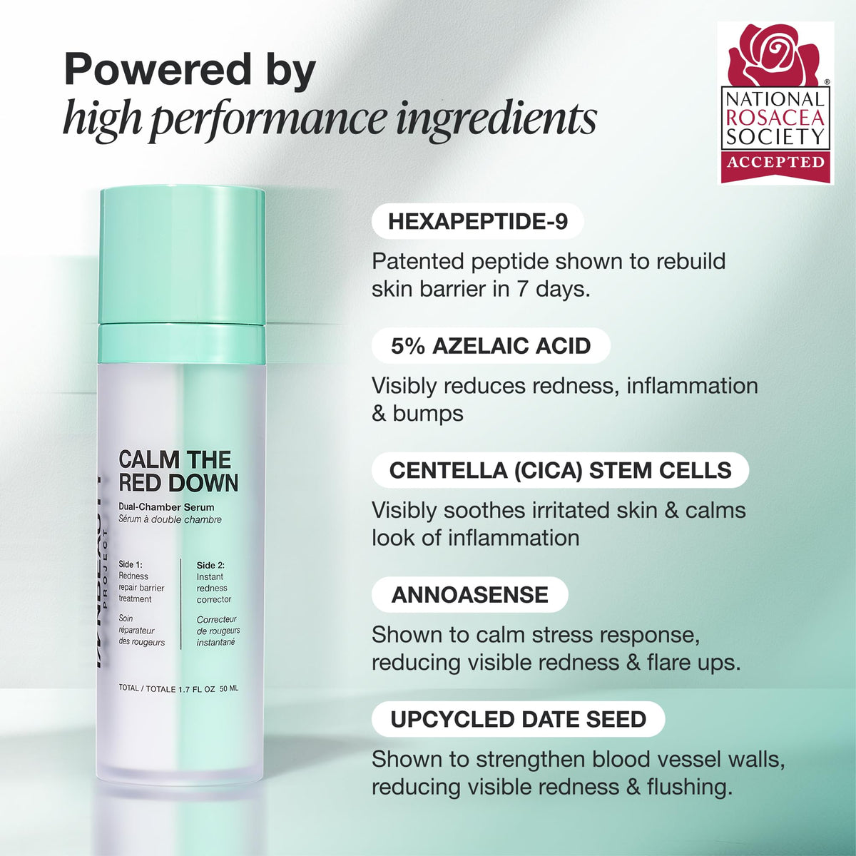 Innbeauty Project Calm the Red Down dual-chamber detail highlighting separate formulas