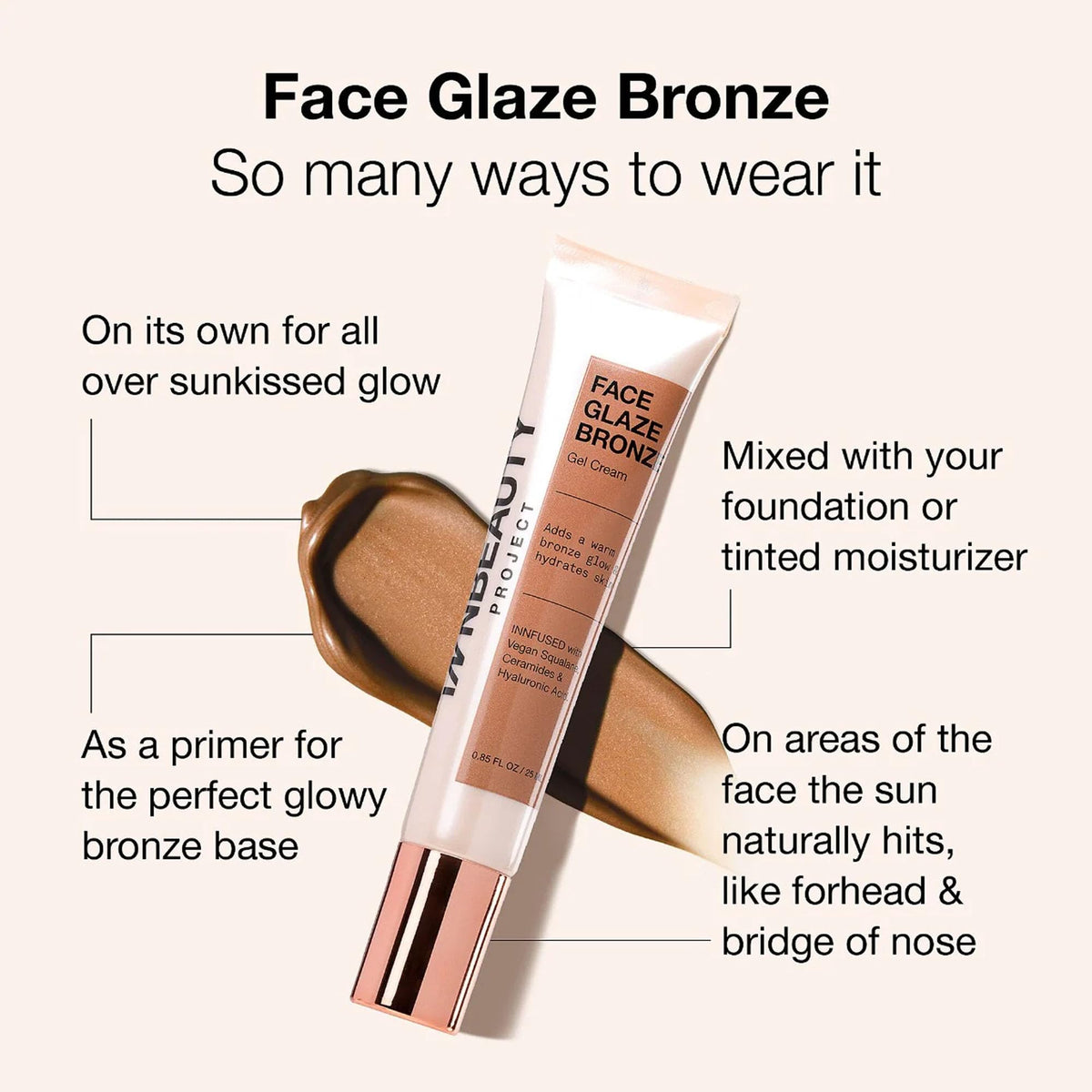 Innbeauty Project Face Glaze swirl on cheek shows buildable bronze finish.