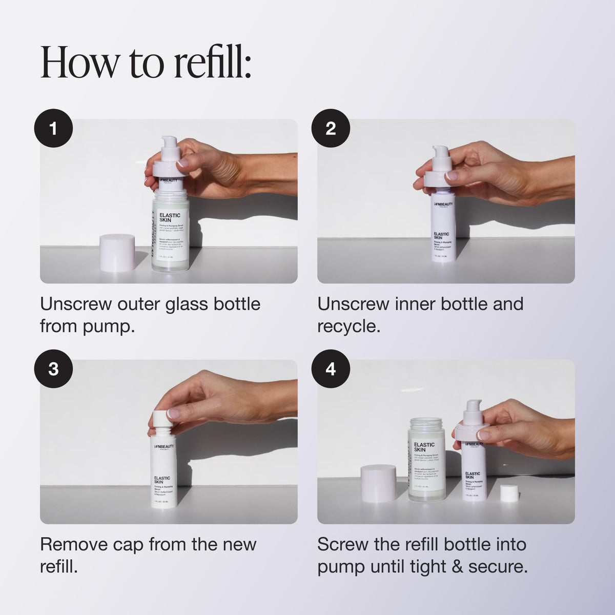 Innbeauty Project refill pod demonstrates sustainability and compatibility with reusable bottles.