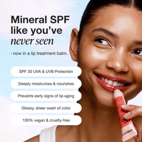 Close-up of lips wearing Innbeauty Project Sun Balm pink tint.