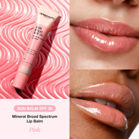 Lip swatch of Innbeauty Project Sun Balm pink tint.