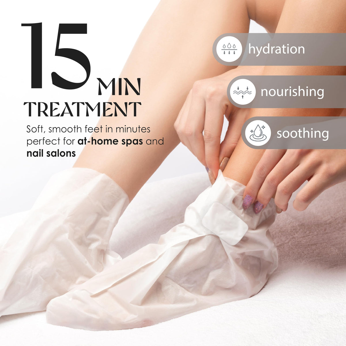 Innerest Foot Mask application close-up shows easy-to-use booties
